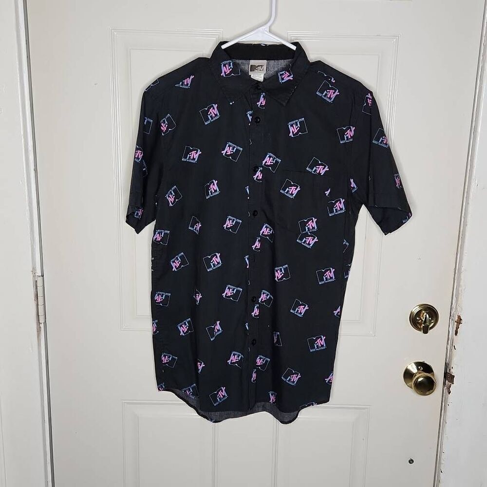 Vintage MTV logo men's short sleeve dress shirt size M